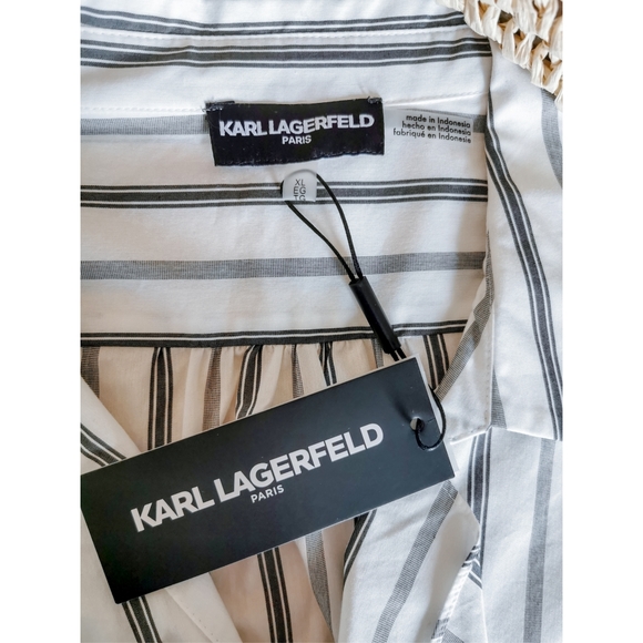 Karl Lagerfeld Striped Ruffle Front Blouse XL - Picture 8 of 8